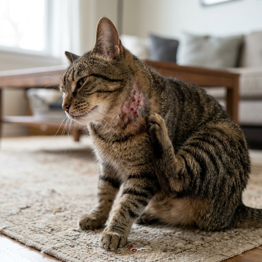 Kucing menggaru tanpa henti